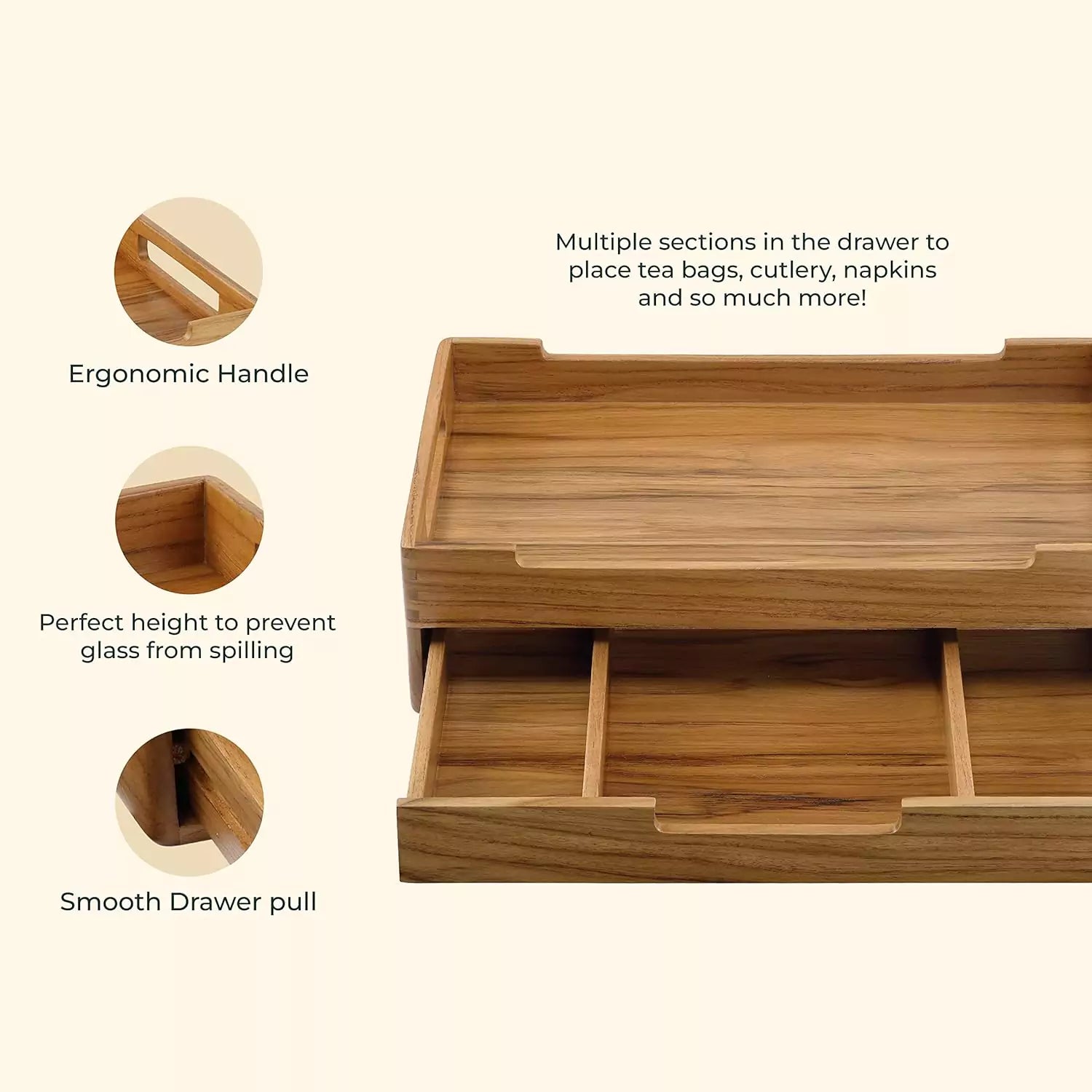 Cresta Serving Tray with Teabags Drawer (Teak Wood)