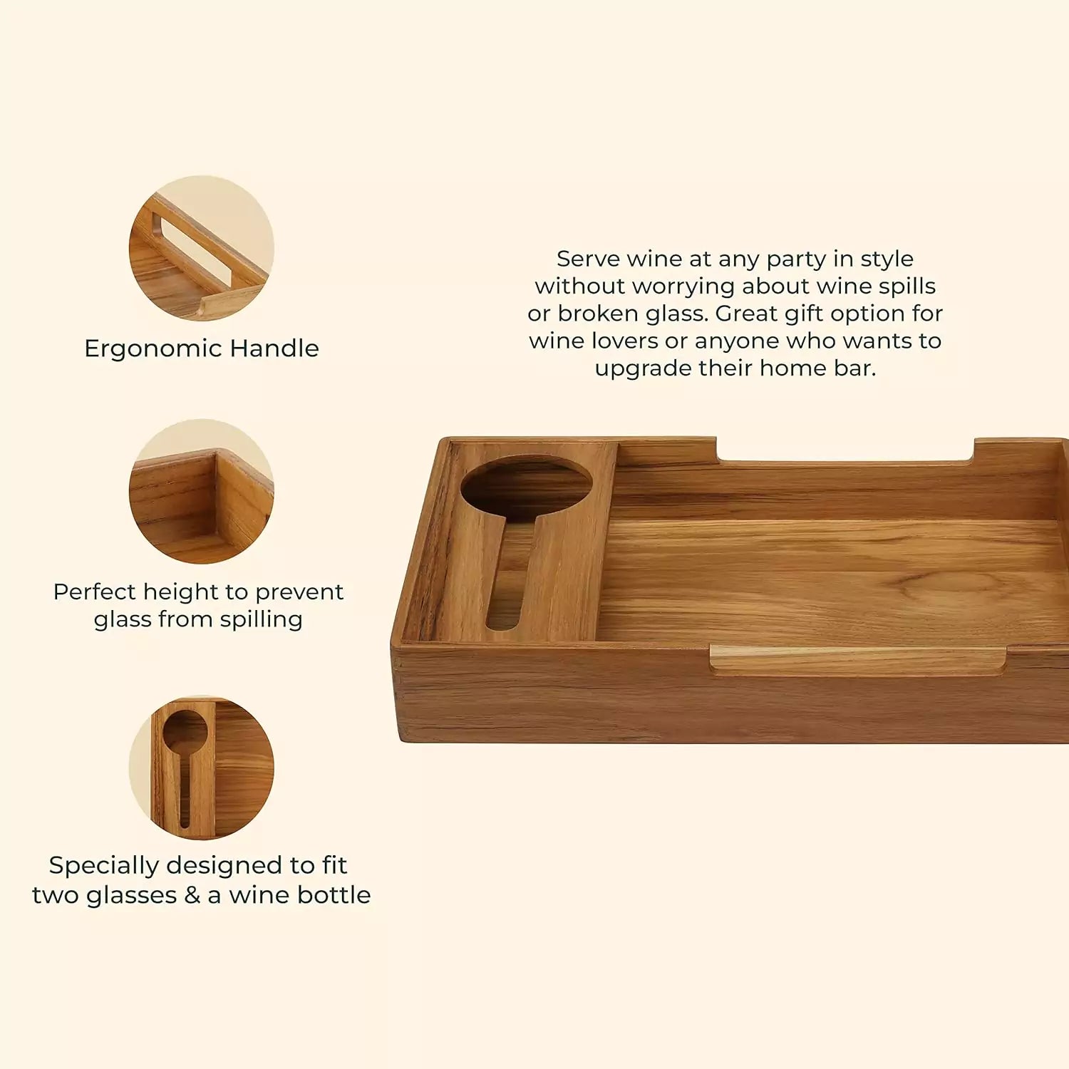 Cresta Wine Serving Tray (Teak Wood)