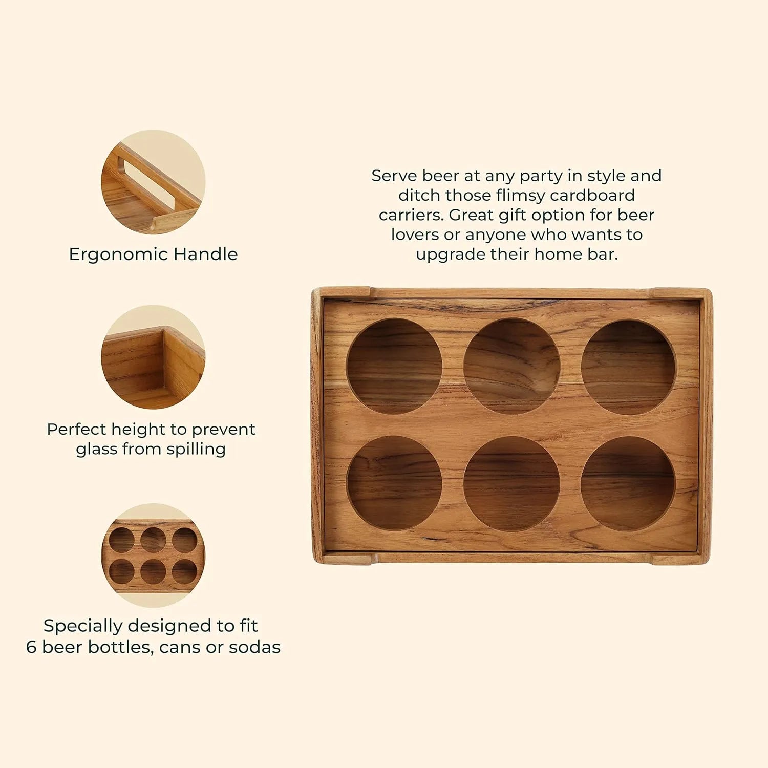 Cresta Beer Serving Caddy (Teak Wood)