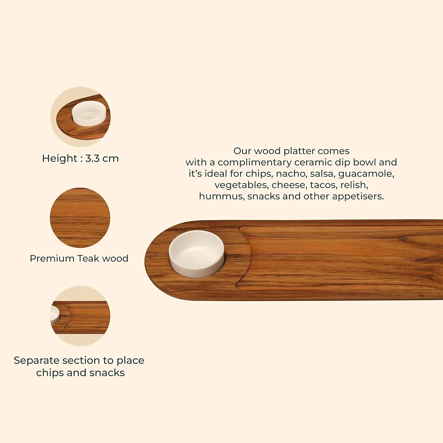 Cresta Chip & Dip Platter (Teak Wood)