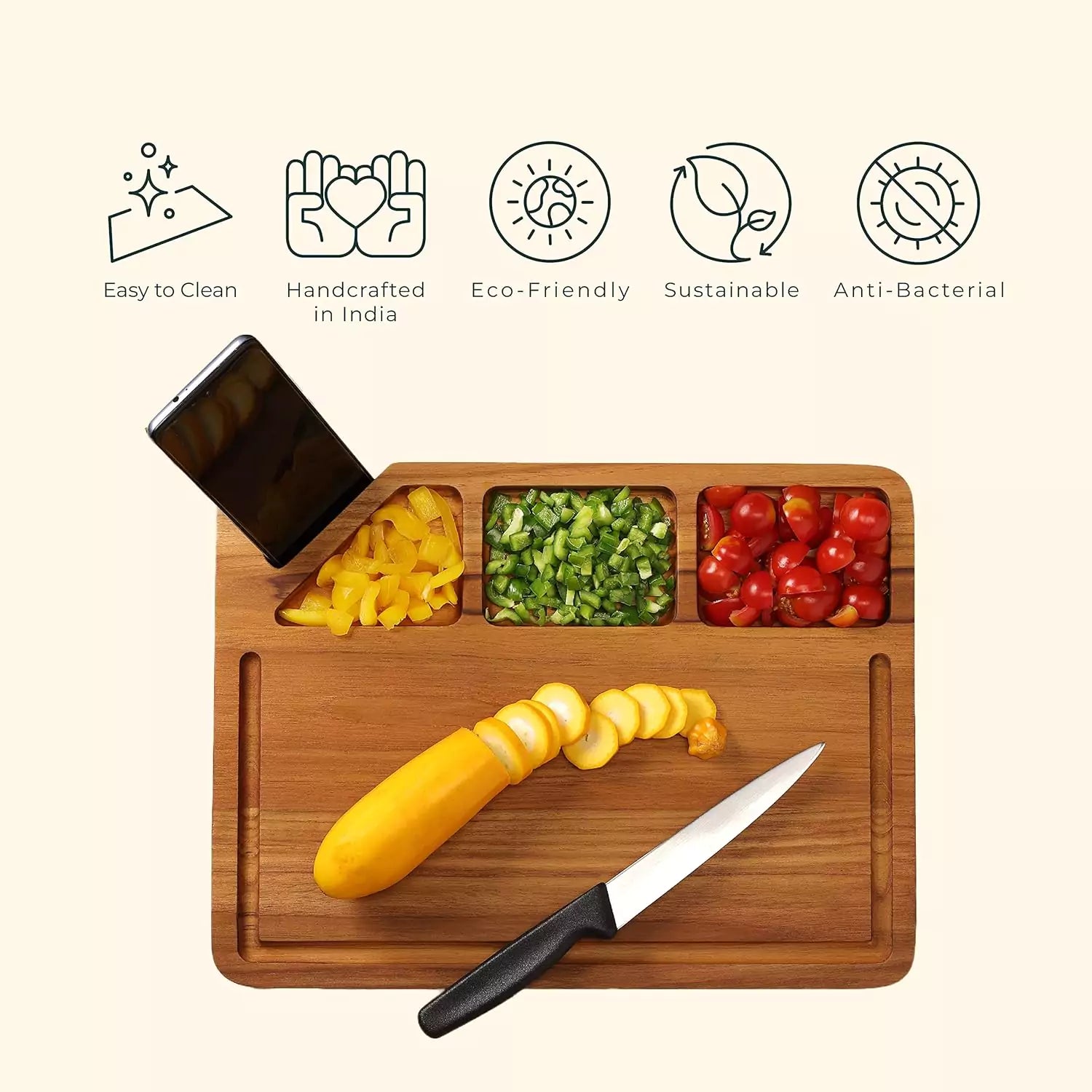 Teakogram Chopping Board with Mobile/Tablet Holder