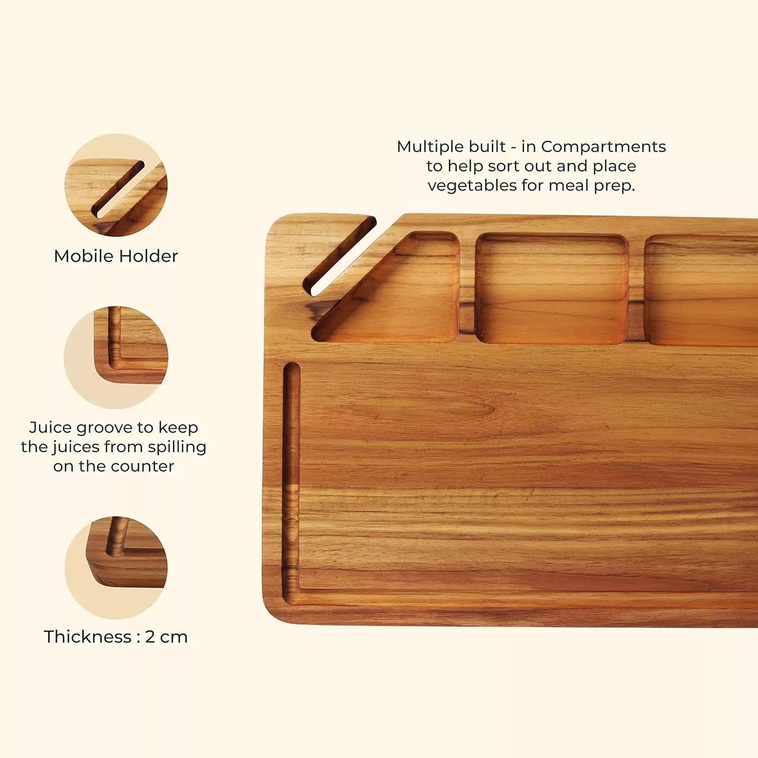 Teakogram Chopping Board with Mobile/Tablet Holder