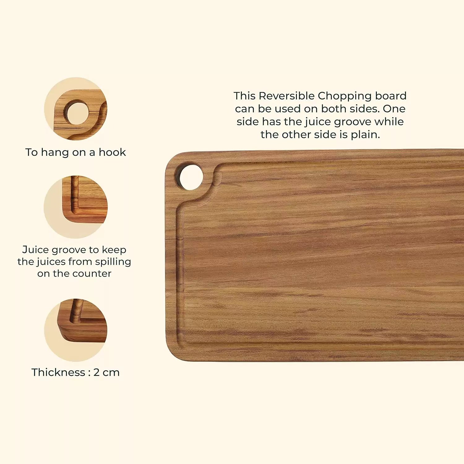 Teakogram Reversible Chopping Board (Medium)