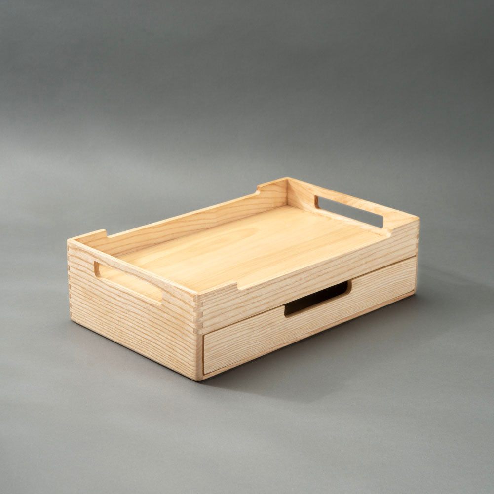 Cresta Serving Tray with Multipurpose Drawer (Ash Wood)