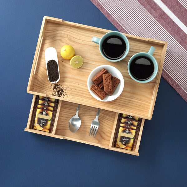 Tea Tray with Drawer | Ash Wood Serving Tray - Utopia Choice