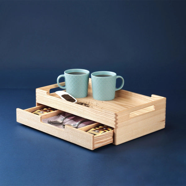 Cresta Serving Tray with Teabags Drawer (Ash Wood)
