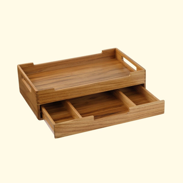Cresta Serving Tray with Teabags Drawer (Teak Wood)