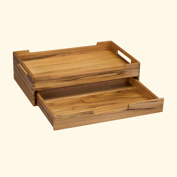 Cresta Serving Tray with Multipurpose Drawer (Teak Wood)